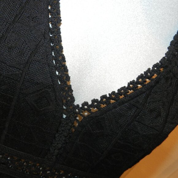 Nanette Lepore Black Boho Fringe Trim Crochet Knit Top Size 6 - Picture 10 of 14